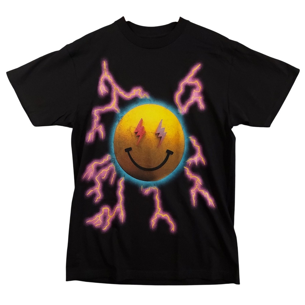 J Balvin Jose Tour 2022 T-Shirt Men Large Black Smiley Lightning Graphic Tee